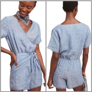 Sanctuary x Anthro Linen Montana Wrap Romper